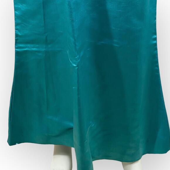 Vintage 60s Blue Sateen Maxi Dress Evening Gown Old Hollywood Glam Sz S - Picture 7 of 11